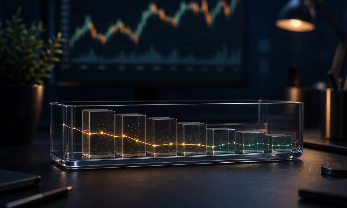 Illustration of a DCA simulation dashboard with negative and open figures.